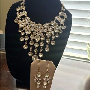 Gold-Tone Crystal Statement Necklace & Earrings Set